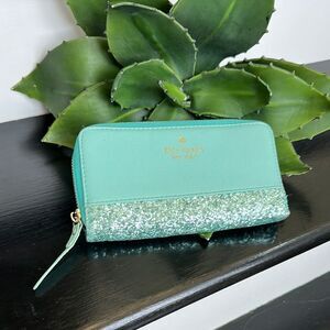 Kate Spade Glitter-Trim Genuine Leather Zip-Around Wallet Matching Tote Availabl